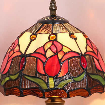 Tiffany Rustic Tulip Stained Glass Round 1-Light Table Lamp