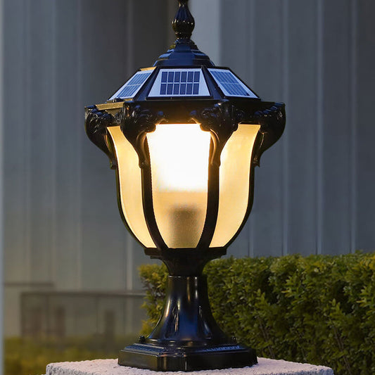 European Retro Die-Cast Aluminum Glass Solar Waterproof Outdoor Garden Landscape Column Light
