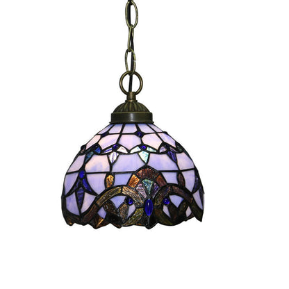 European Tiffany Purple Baroque Dome 1-Light Pendant Light