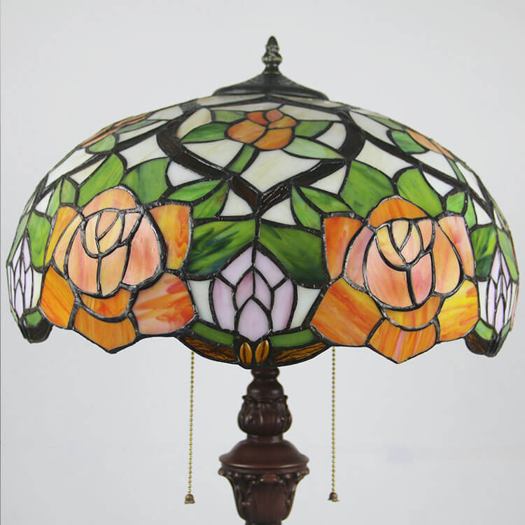 Tiffany Vintage Rose Leaf Dome Stained Glass 2-Light Standing Floor Lamp