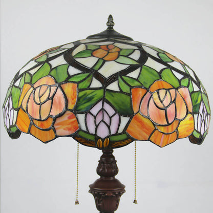 Tiffany Vintage Rose Leaf Dome Stained Glass 2-Light Standing Floor Lamp