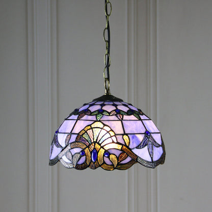 European Tiffany Purple Baroque Dome 1-Light Pendant Light