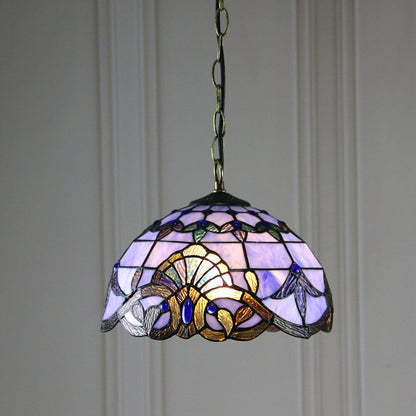 European Tiffany Purple Baroque Dome 1-Light Pendant Light