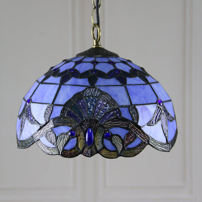 European Tiffany Purple Baroque Dome 1-Light Pendant Light