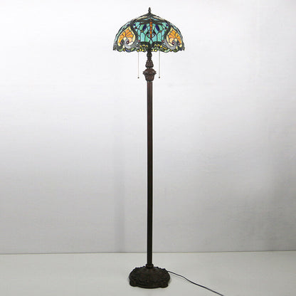 European Vintage Tiffany Dragonfly Glass Resin 2-Light Standing Floor Lamp