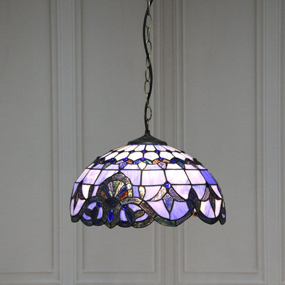 European Tiffany Purple Baroque Dome 1-Light Pendant Light
