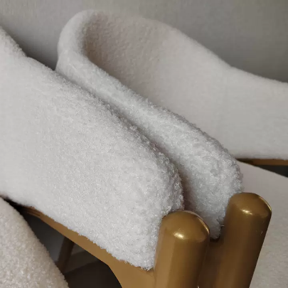 Contemporary Luxury Round Lambswool Carbon Steel Legs Dining Chair Backrest Armrest For Dining Room