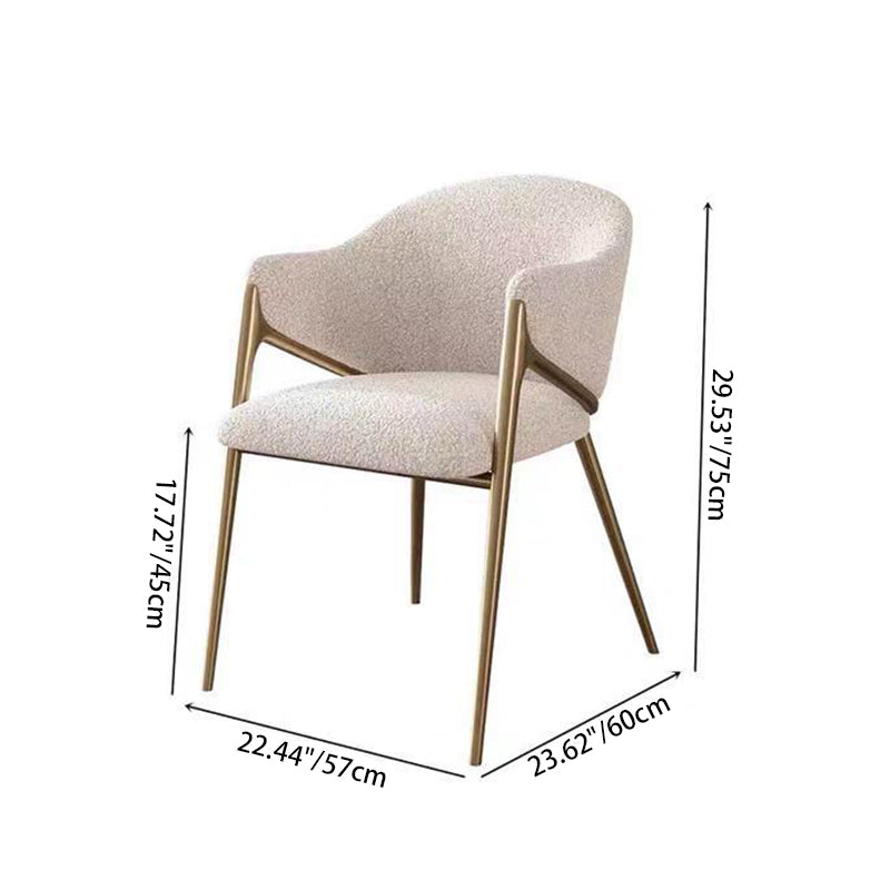 Contemporary Luxury Round Lambswool Carbon Steel Legs Dining Chair Backrest Armrest For Dining Room