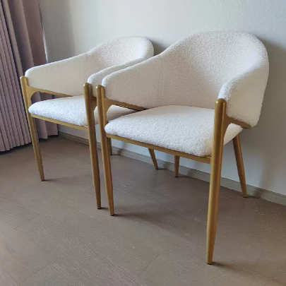 Contemporary Luxury Round Lambswool Carbon Steel Legs Dining Chair Backrest Armrest For Dining Room