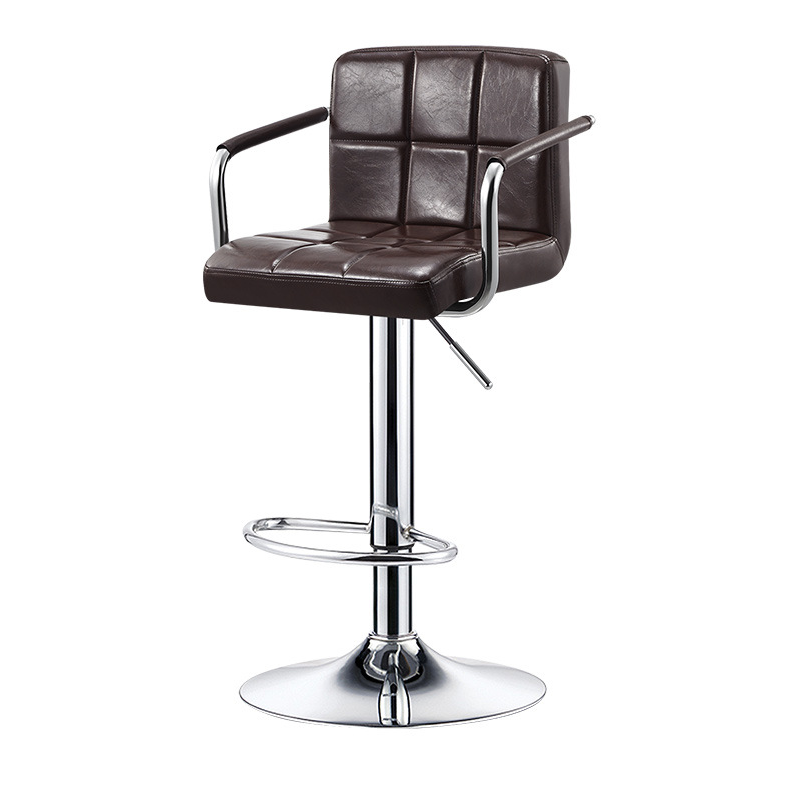 Contemporary Simplicity Square PU Leather Upholstered Liftable Swivel Bar Stool Backless Armrest For Dining Room