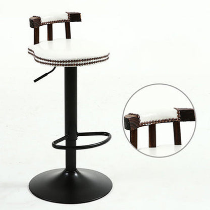Contemporary Luxury Round Oil-Waxed Leather Iron Bar Stool Backrest Footrest For Dining Room