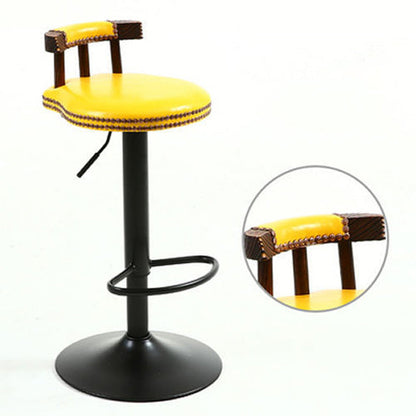 Contemporary Luxury Round Oil-Waxed Leather Iron Bar Stool Backrest Footrest For Dining Room