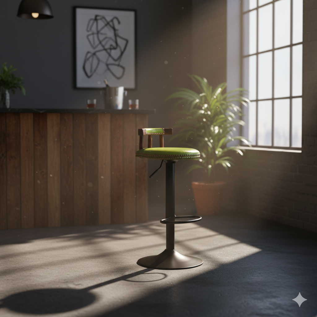 Contemporary Luxury Round Oil-Waxed Leather Iron Bar Stool Backrest Footrest For Dining Room