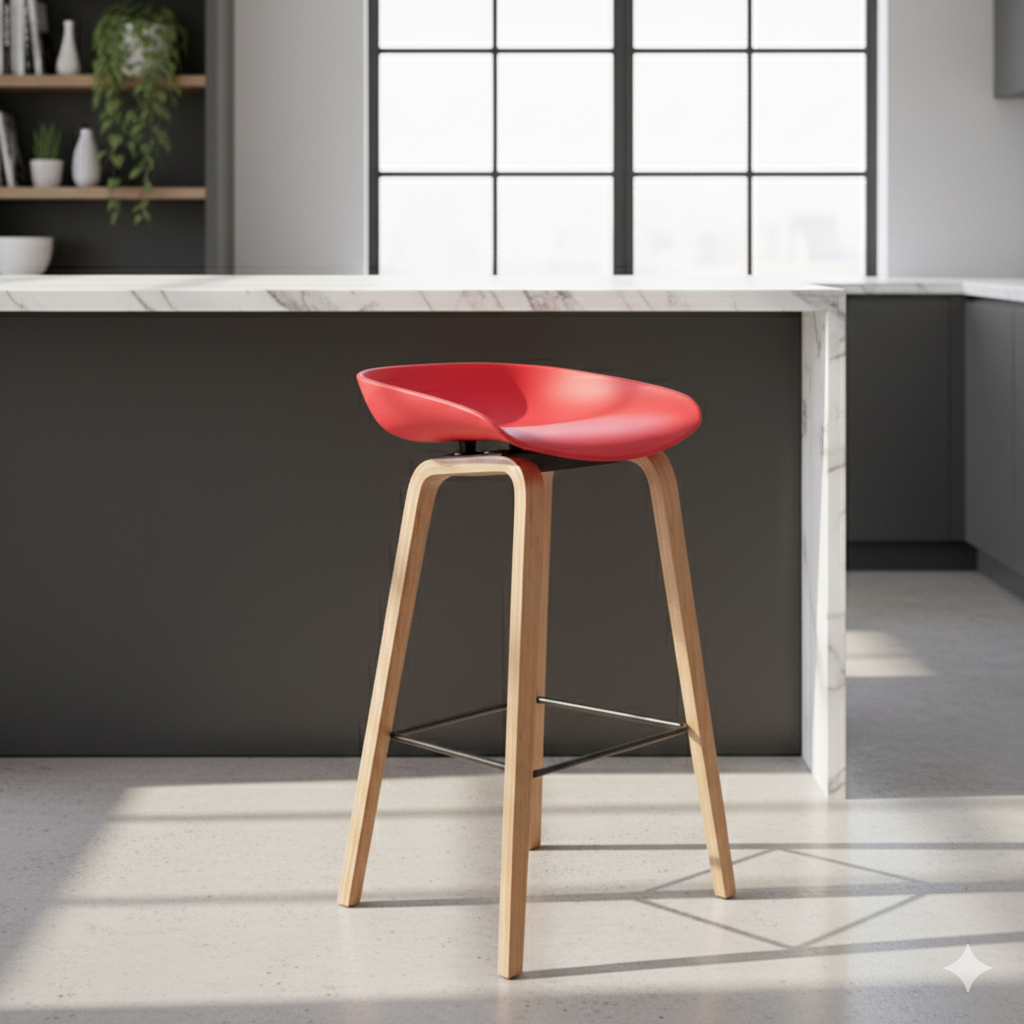 Modern Minimalist Rectangular PP Wood Bar Stool Backless Armless For Dining Room