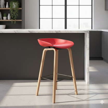 Modern Minimalist Rectangular PP Wood Bar Stool Backless Armless For Dining Room