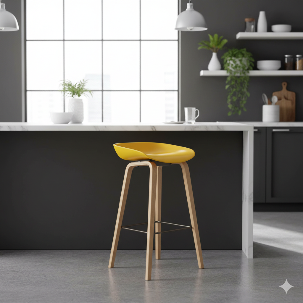 Modern Minimalist Rectangular PP Wood Bar Stool Backless Armless For Dining Room