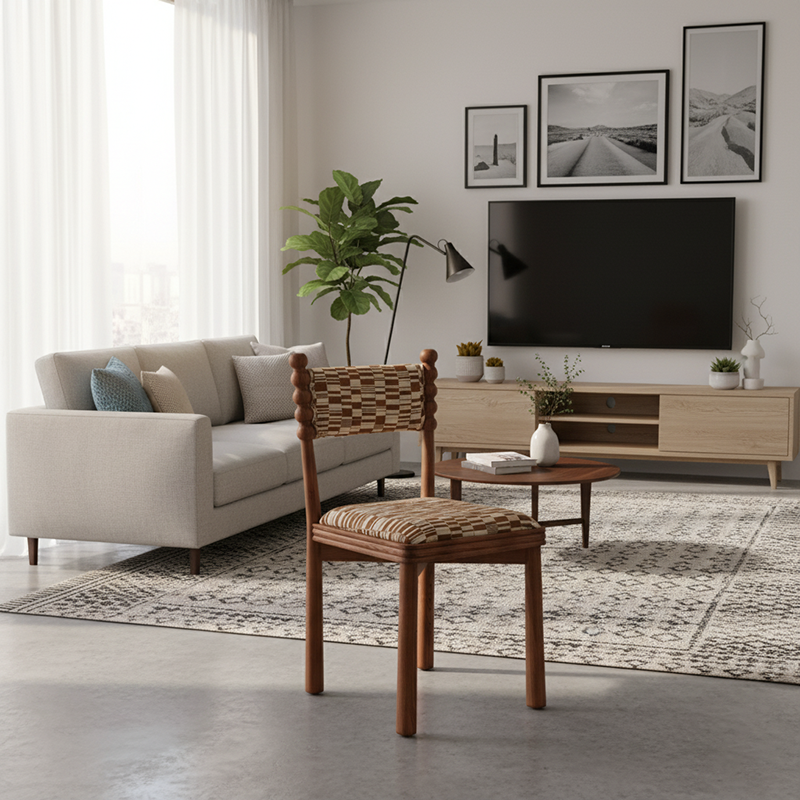 Traditional French Rectangular Chenille Yarn Solid Wood Dining Chair Backrest Armless For Dining Room