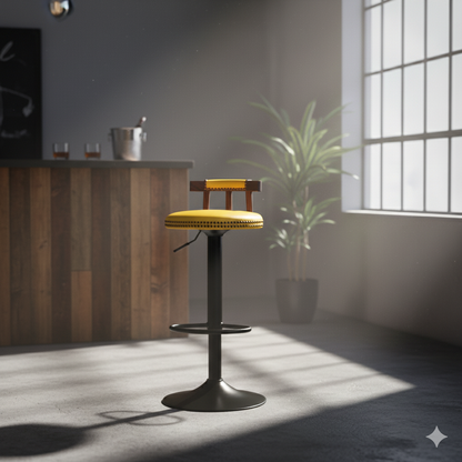 Contemporary Luxury Round Oil-Waxed Leather Iron Bar Stool Backrest Footrest For Dining Room