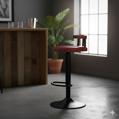 Contemporary Luxury Round Oil-Waxed Leather Iron Bar Stool Backrest Footrest For Dining Room