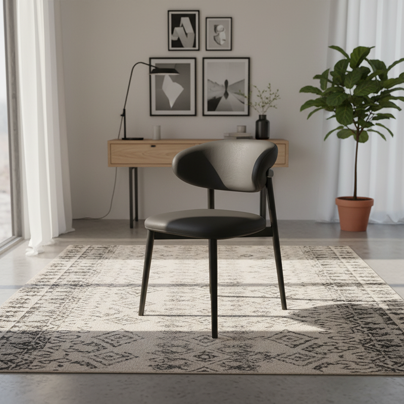 Modern Minimalist Curved PU Leather Carbon Steel Dining Chair Backrest Armless For Dining Room