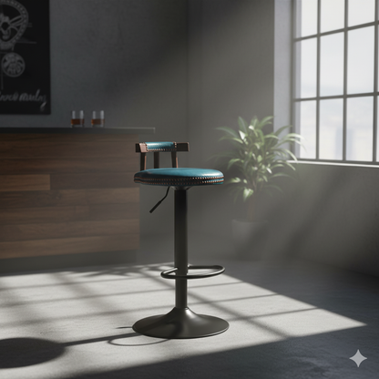 Contemporary Luxury Round Oil-Waxed Leather Iron Bar Stool Backrest Footrest For Dining Room