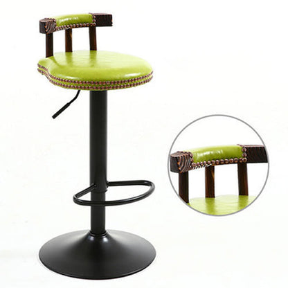 Contemporary Luxury Round Oil-Waxed Leather Iron Bar Stool Backrest Footrest For Dining Room