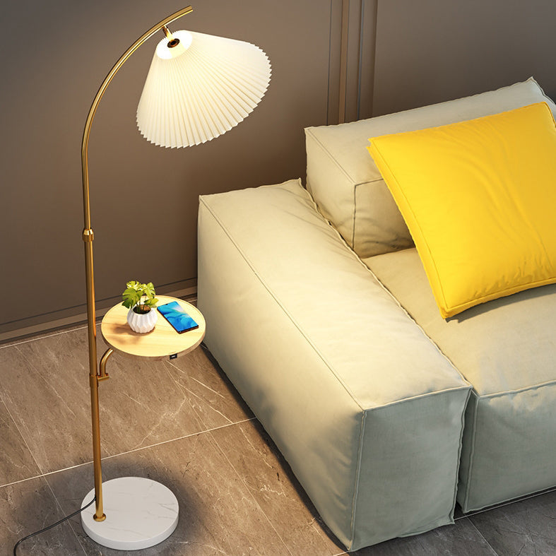 Modern Simplicity Pleated PVC Iron Pole 1-Light Standing Floor Lamp For Living Room