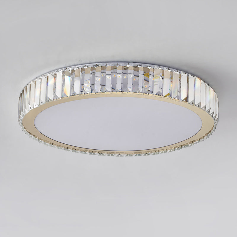 Modern Luxury Round Crystal Stainless Steel LED Flush Mount Ceiling Light For Bedroom