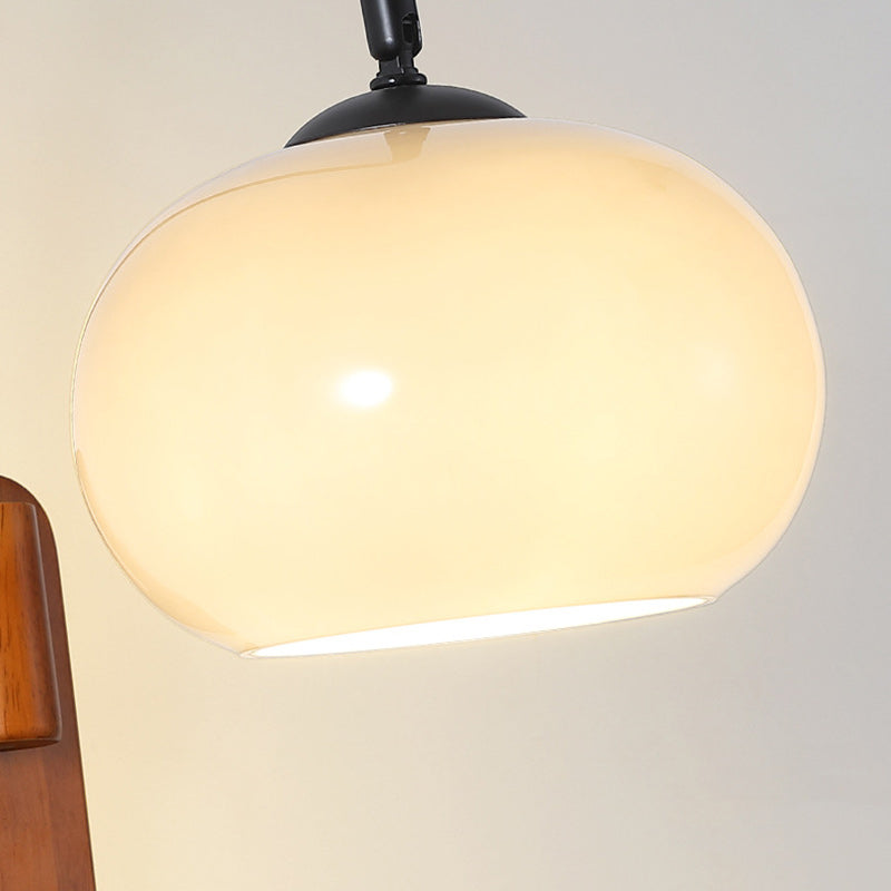 Traditional Vintage Wood Round Glass Shade 1-Light Wall Sconce Lamp For Bedroom