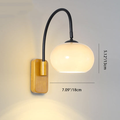Traditional Vintage Wood Round Glass Shade 1-Light Wall Sconce Lamp For Bedroom