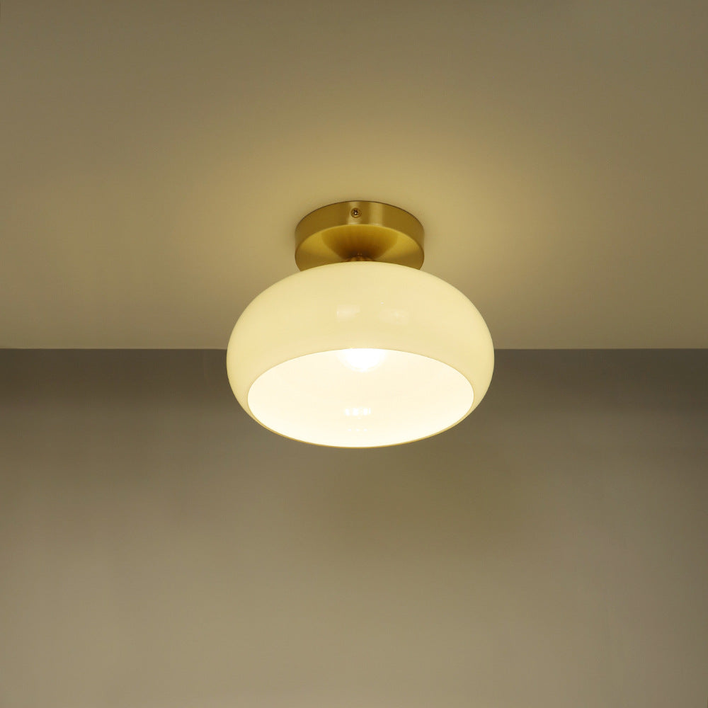Traditional Vintage Copper Glass Bowl 1-Light Semi-Flush Mount Ceiling Light For Entryway