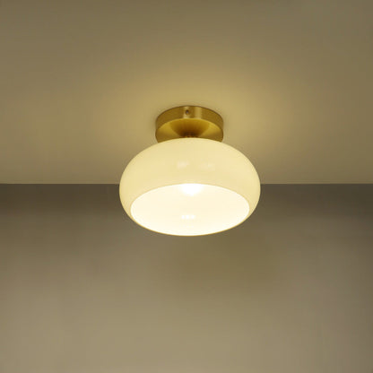 Traditional Vintage Copper Glass Bowl 1-Light Semi-Flush Mount Ceiling Light For Entryway