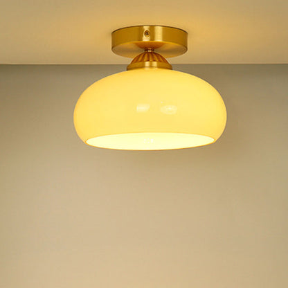 Traditional Vintage Copper Glass Bowl 1-Light Semi-Flush Mount Ceiling Light For Entryway