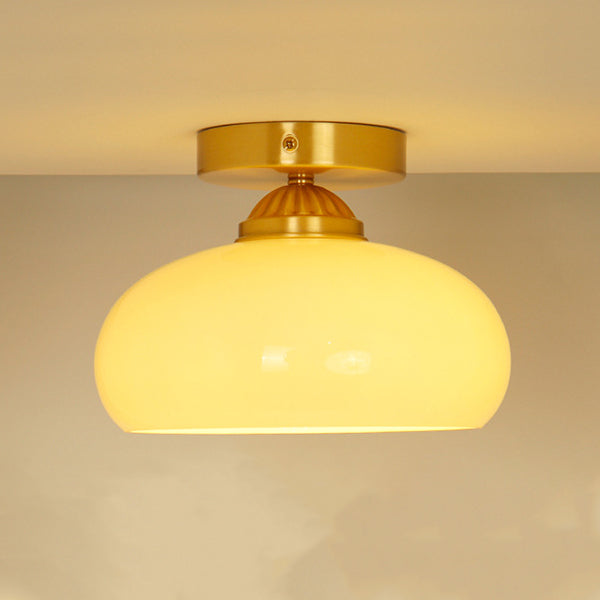 Traditional Vintage Copper Glass Bowl 1-Light Semi-Flush Mount Ceiling Light For Entryway