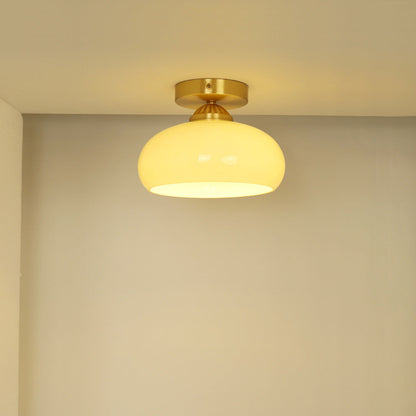 Traditional Vintage Copper Glass Bowl 1-Light Semi-Flush Mount Ceiling Light For Entryway