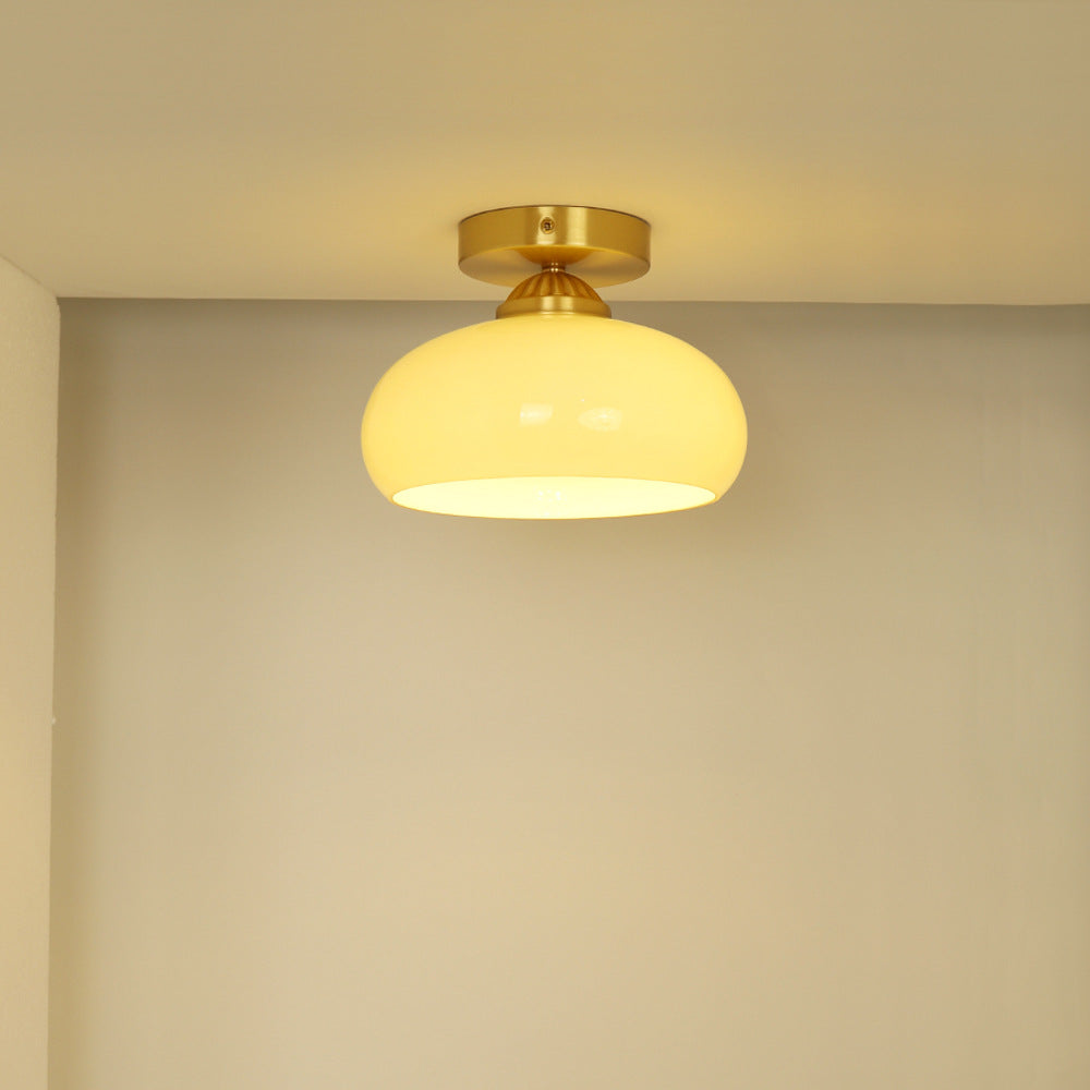 Traditional Vintage Copper Glass Bowl 1-Light Semi-Flush Mount Ceiling Light For Entryway