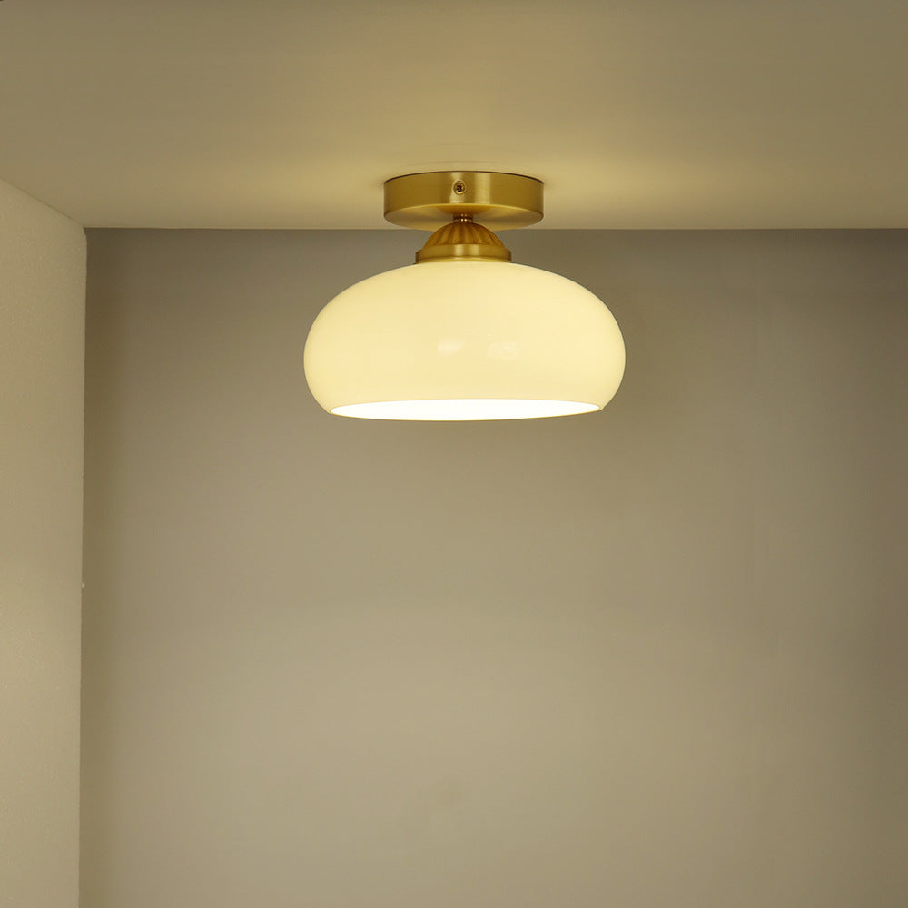 Traditional Vintage Copper Glass Bowl 1-Light Semi-Flush Mount Ceiling Light For Entryway
