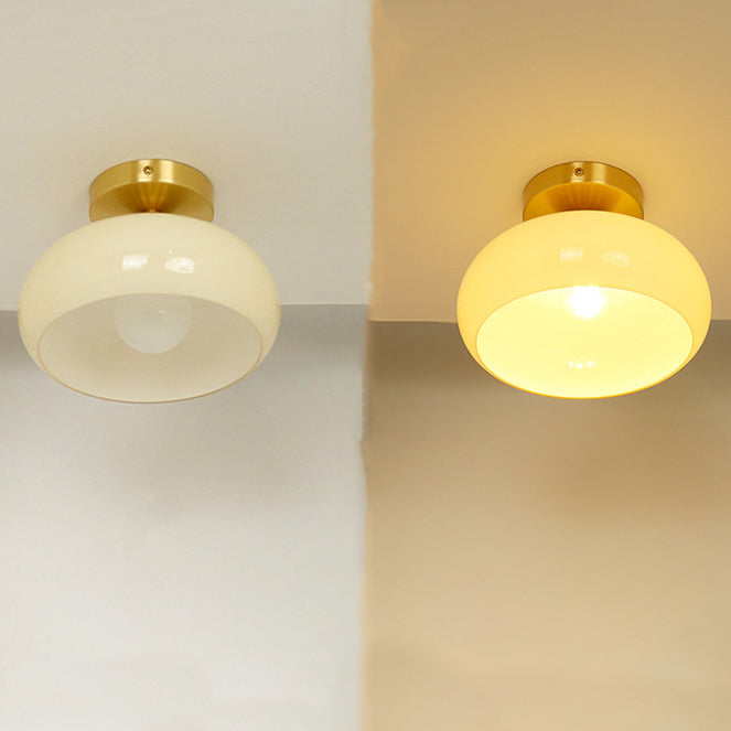 Traditional Vintage Copper Glass Bowl 1-Light Semi-Flush Mount Ceiling Light For Entryway