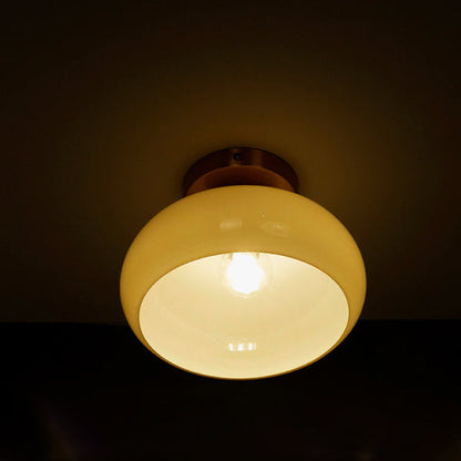 Traditional Vintage Copper Glass Bowl 1-Light Semi-Flush Mount Ceiling Light For Entryway