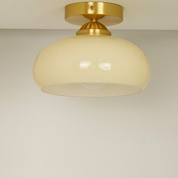 Traditional Vintage Copper Glass Bowl 1-Light Semi-Flush Mount Ceiling Light For Entryway