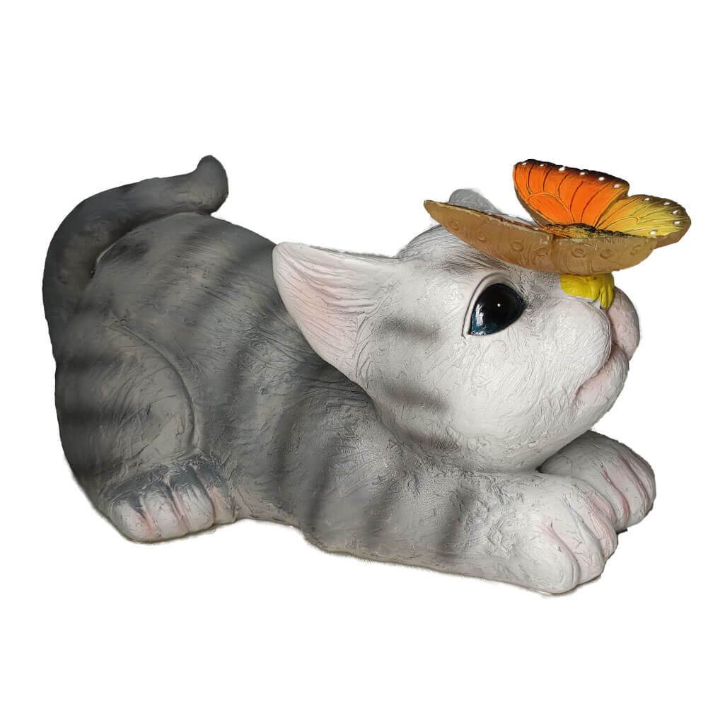 Garden Statue Solar Cat Resin with Butterfly Resin Outdoor Waterproof Decorative LED Night Light