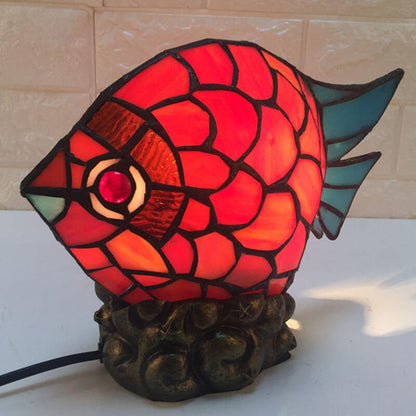 European Retro Creative Tiffany Fish Iron Glass 1-Light Table Lamp