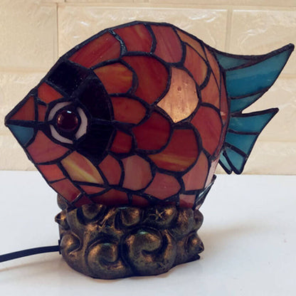 European Retro Creative Tiffany Fish Iron Glass 1-Light Table Lamp