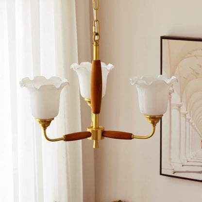 European Vintage Rustic Copper Wood Glass 3/5/8-Light Chandelier