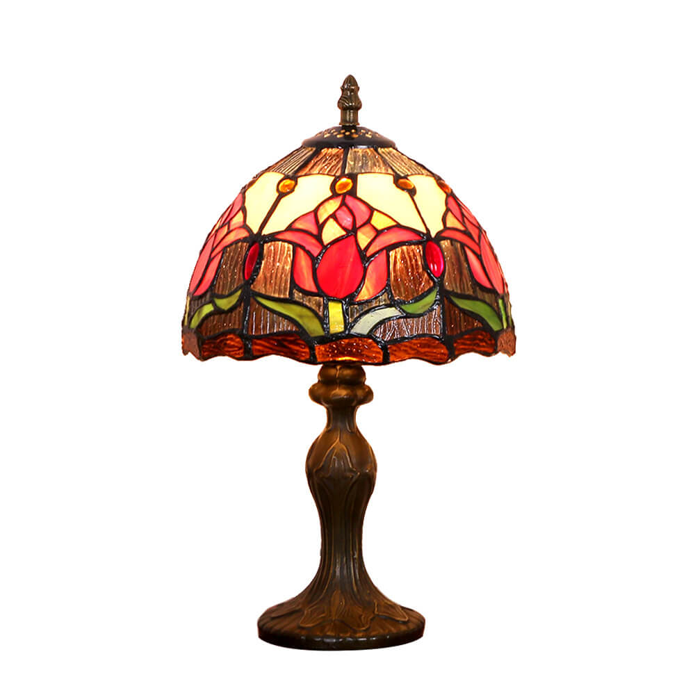 Tiffany Rustic Tulip Stained Glass Round 1-Light Table Lamp