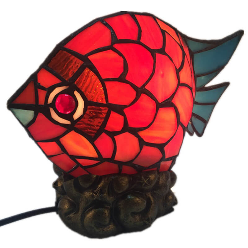European Retro Creative Tiffany Fish Iron Glass 1-Light Table Lamp