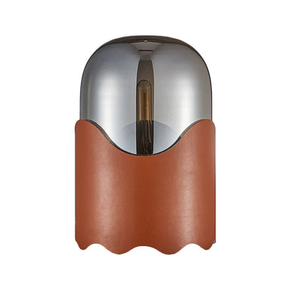 Contemporary Nordic Faux Leather Cylindrical Glass Shade 1-Light Table Lamp For Bedroom