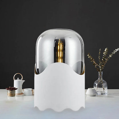 Contemporary Nordic Faux Leather Cylindrical Glass Shade 1-Light Table Lamp For Bedroom