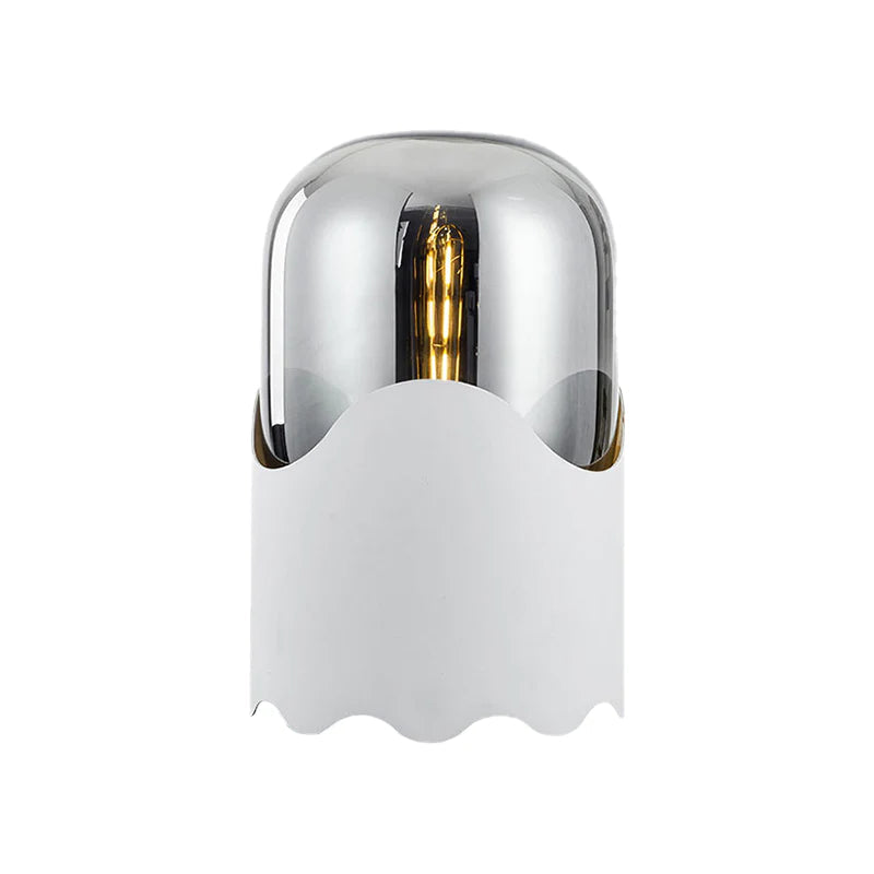Contemporary Nordic Faux Leather Cylindrical Glass Shade 1-Light Table Lamp For Bedroom