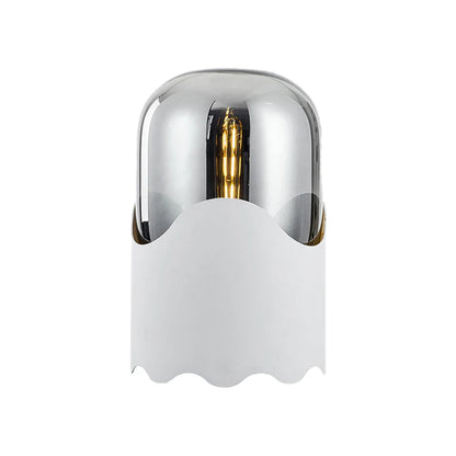 Contemporary Nordic Faux Leather Cylindrical Glass Shade 1-Light Table Lamp For Bedroom